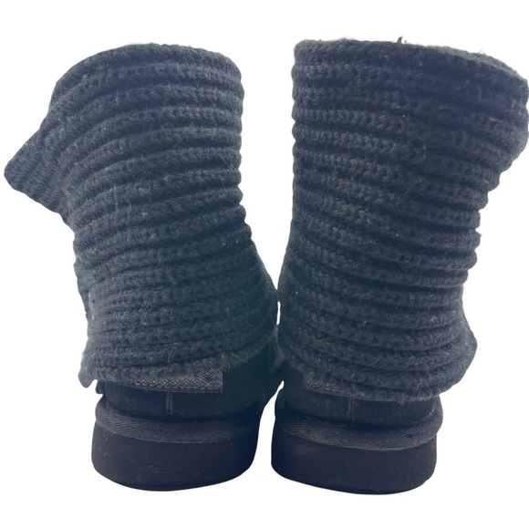 UGG Cardy Knit Buttons Boots Kids Size 5 Suede Foldable Short Tall Black Cozy - Picture 9 of 14